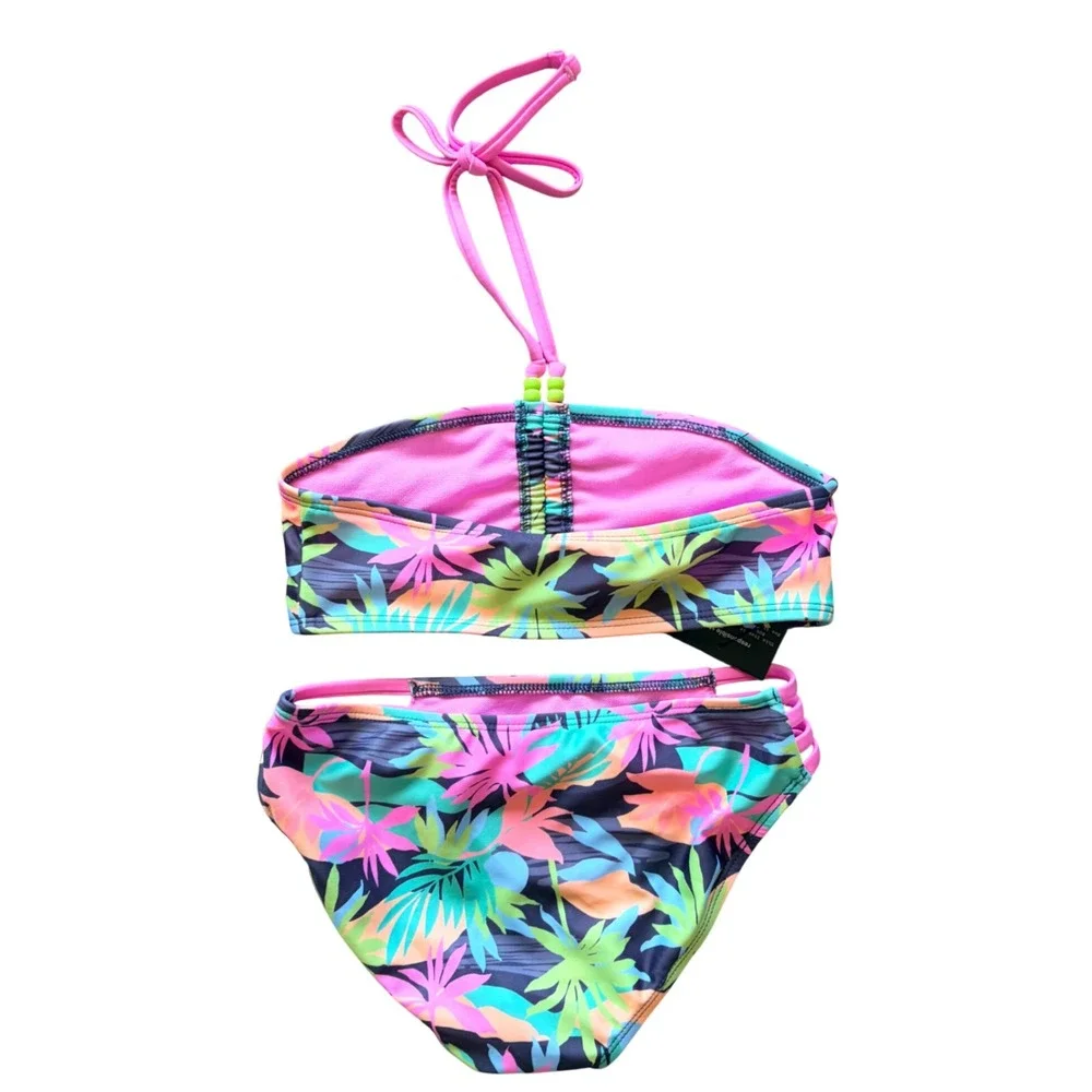 Art Class Tropical Palm Strappy Bead Detail Bikini Swim Bathing Suit 6/7 NEW NWT